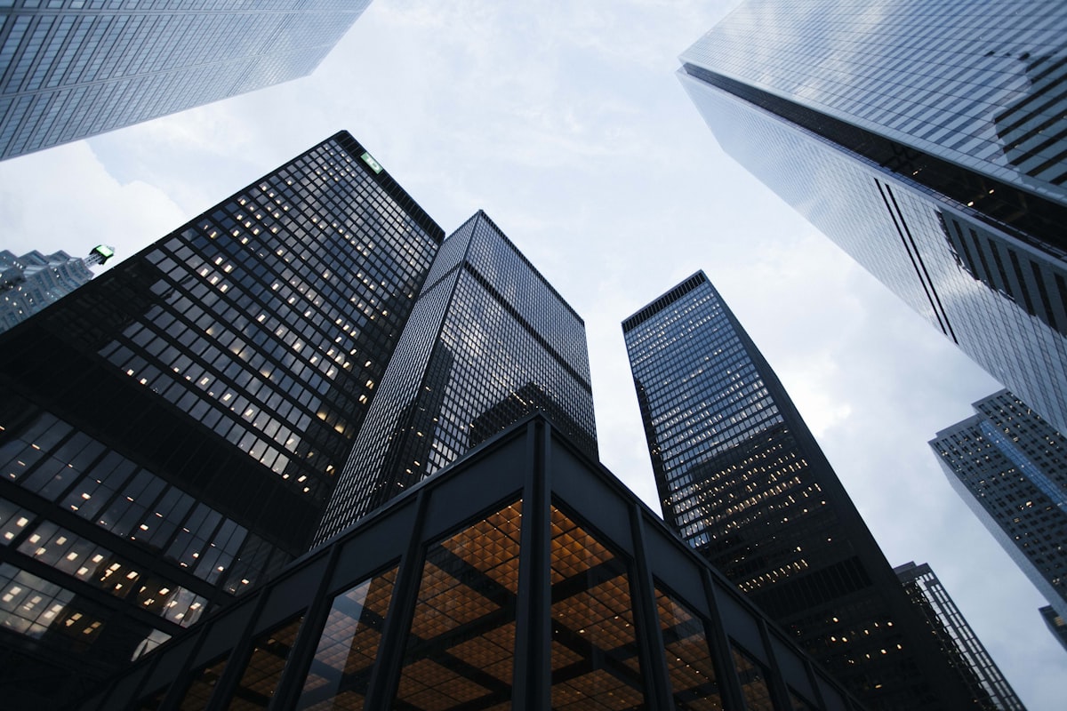 Commercial building with glass and aluminium curtain wall facade