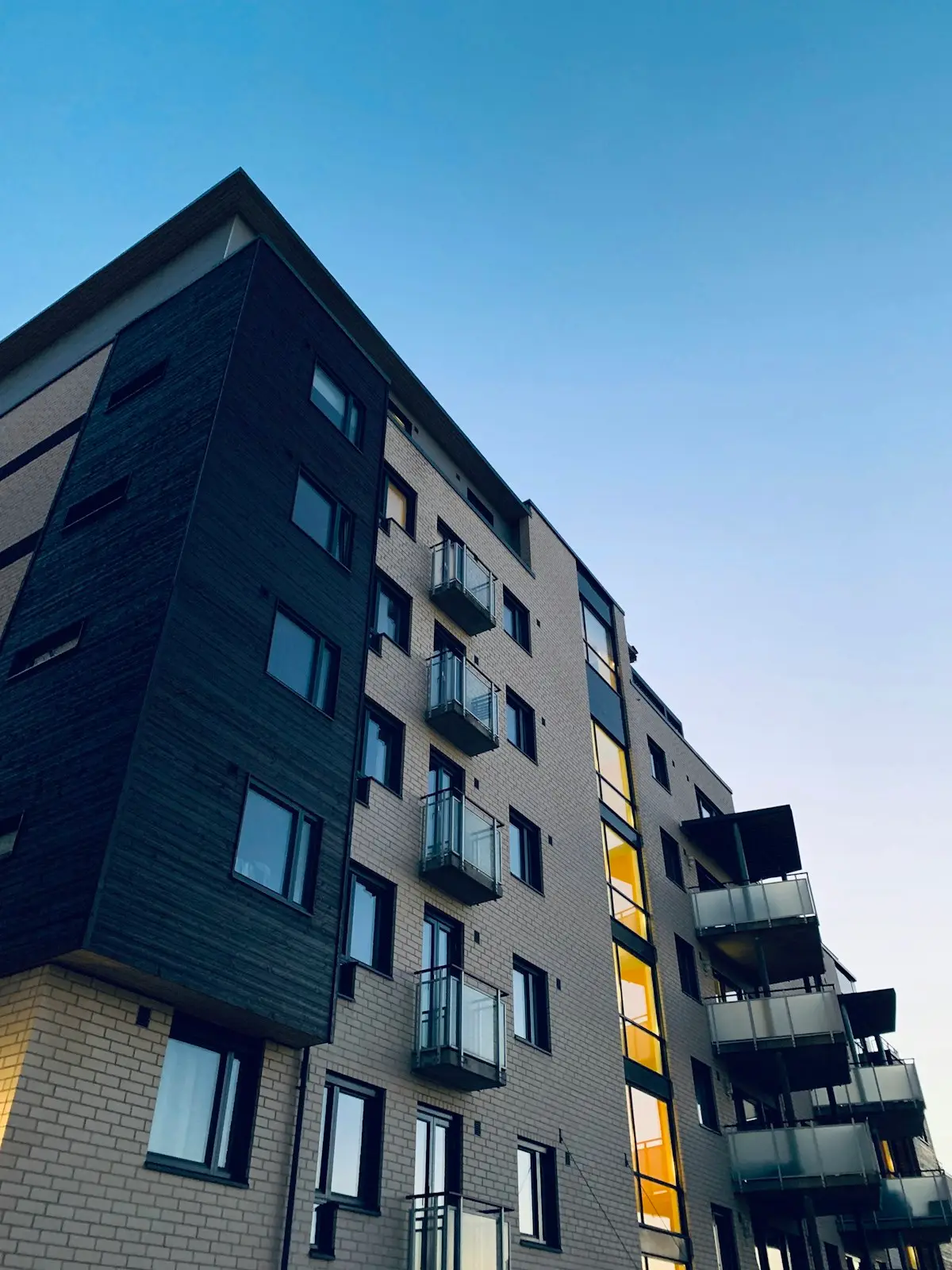 Apartment block exterior after repair and repainting works