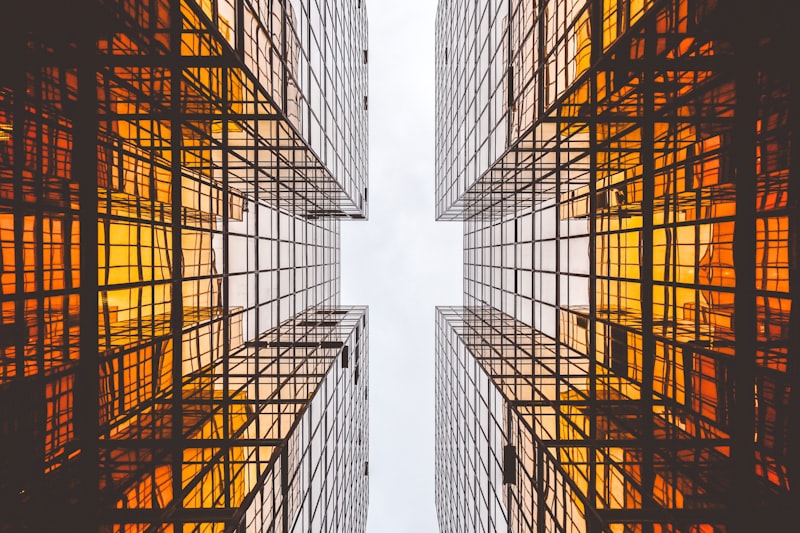 Completed commercial buildings with modern facades