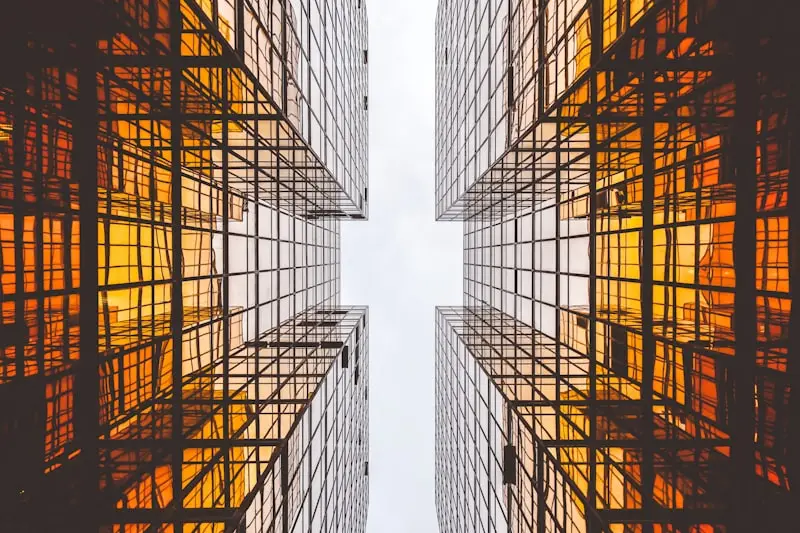 Completed commercial buildings with modern facades