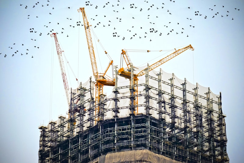Engineering construction site with tower cranes